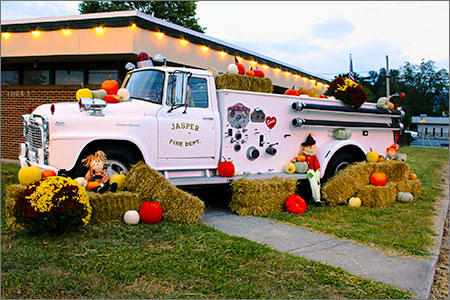 Jasper Fire Department Truck Decorated with Fall Decor